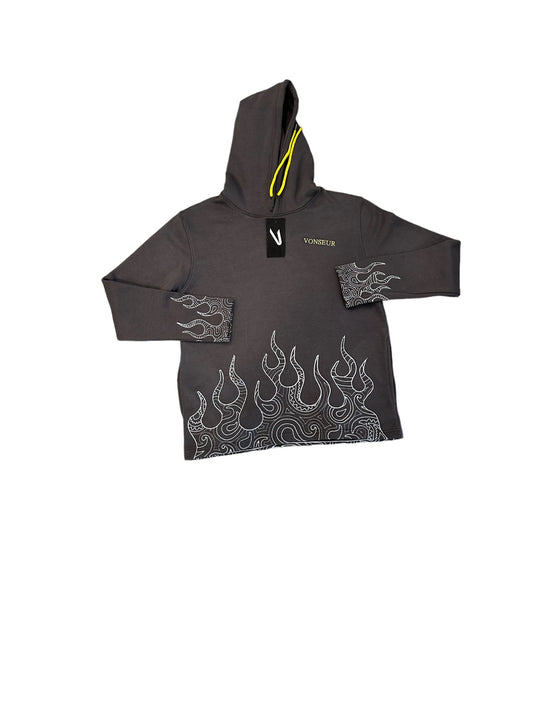 Grey Paisley Flame Hoodie